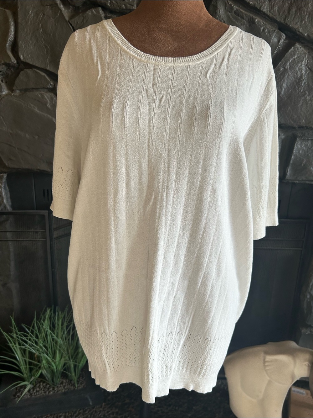 Anne Klein Women's Cream Short-Sleeve Knit Top